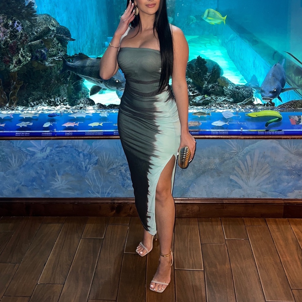 Tropical Blue Slit Two-Piece Skirt Set